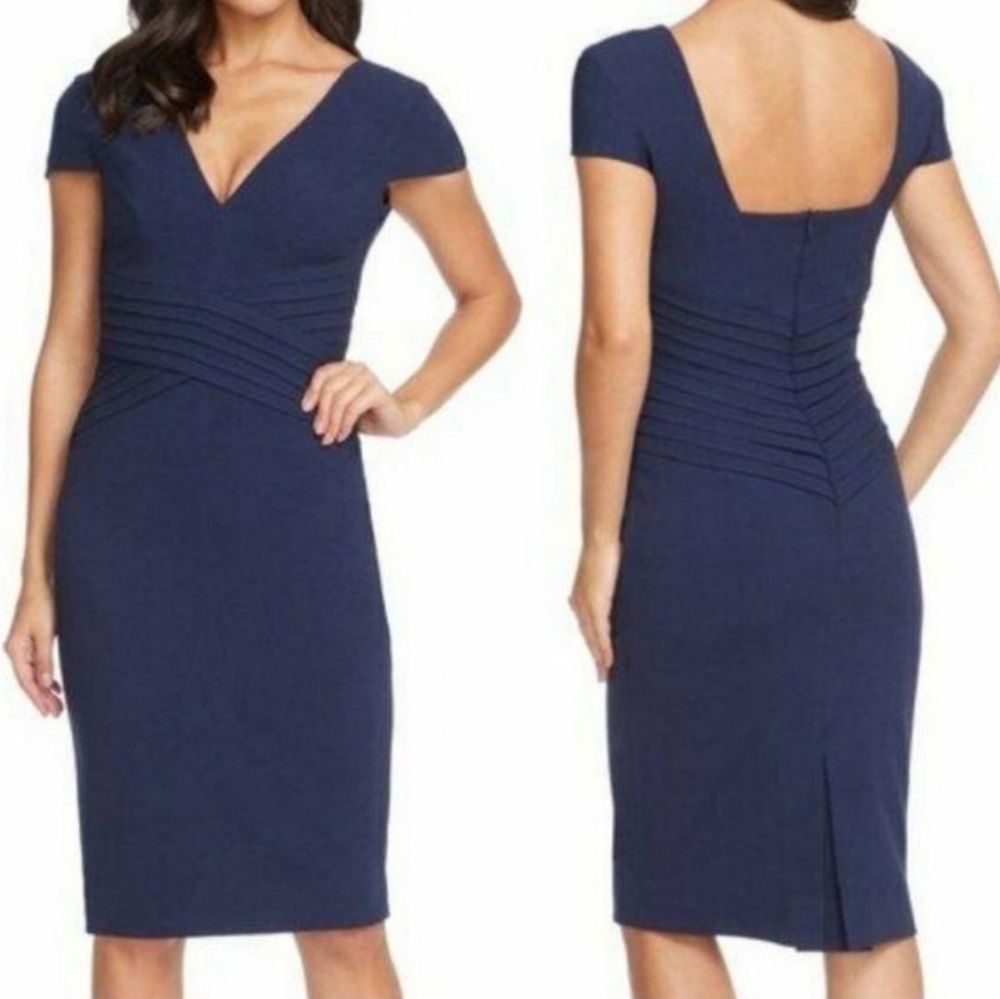 Dress The Population Dolores Navy Cap Sleeve Stretch Sheath Dress